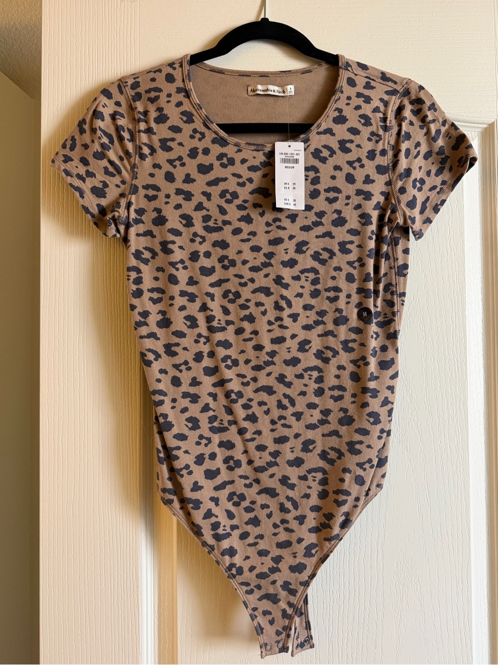 Abercrombie & Fitch Taupe Leopard Short Sleeve Bodysuit